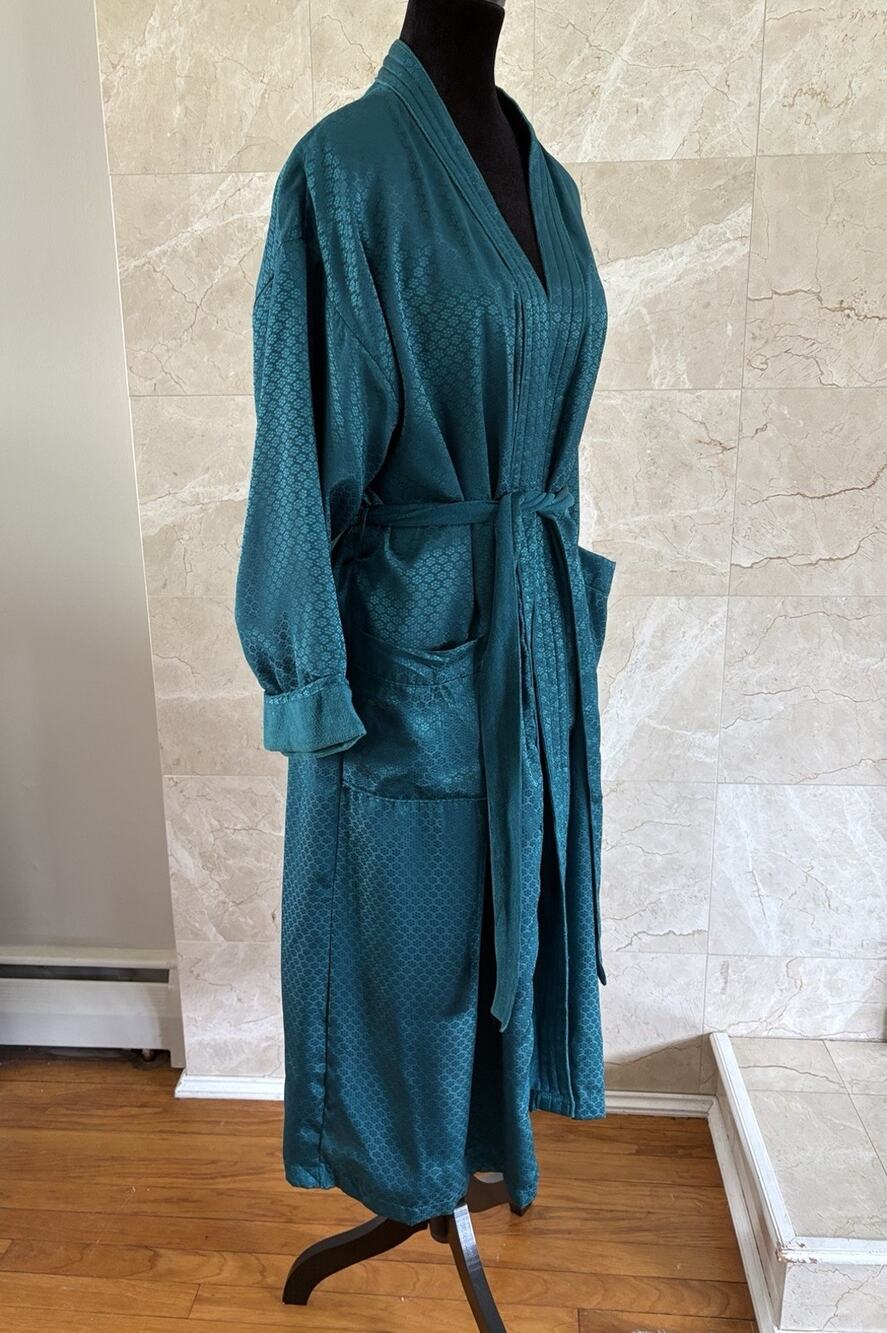 VTG 90s VS Gold Label Luxe Teal Jacquard Robe - P/S The Iconic Terry‑Lined One